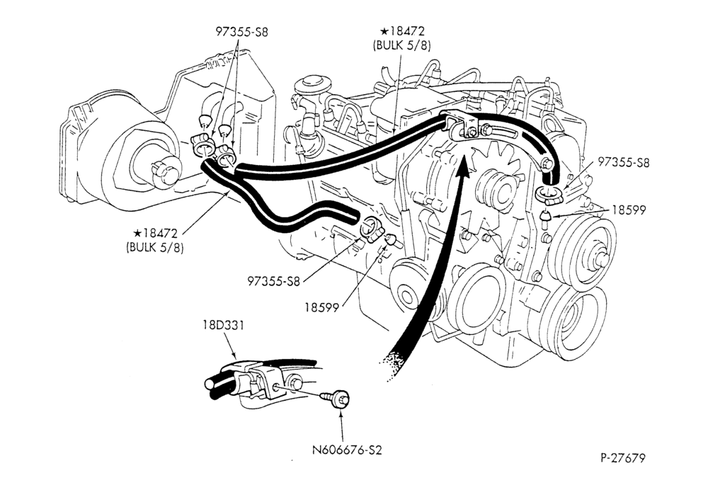 HEATER HOSES & TUBES-8 cyl. - 6.9L - w/o A/C-F & U