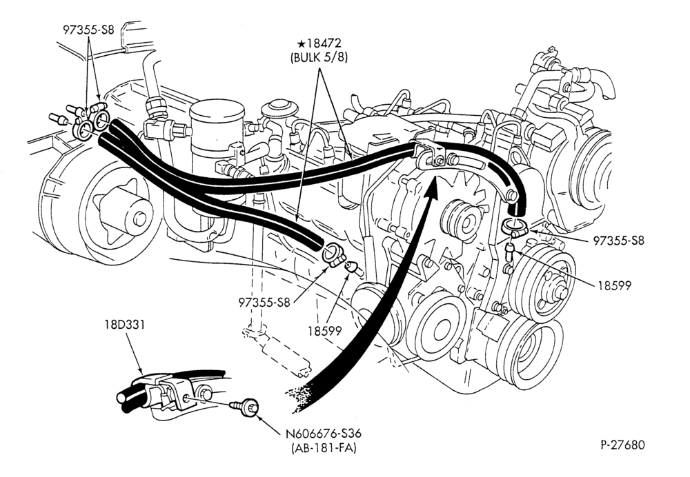 HEATER HOSES & TUBES-8 cyl. - 6.9L - w/A/C-F & U