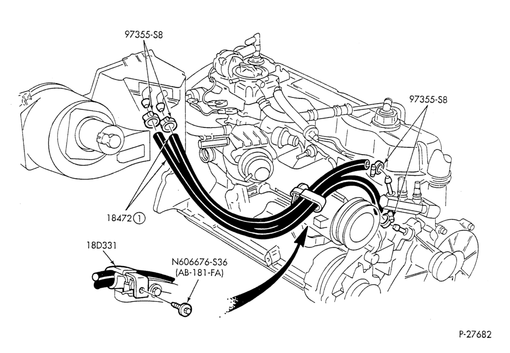 HEATER HOSES & TUBES-6 cyl. - 4.9L - w/o A/C - exc. Canada-F & U