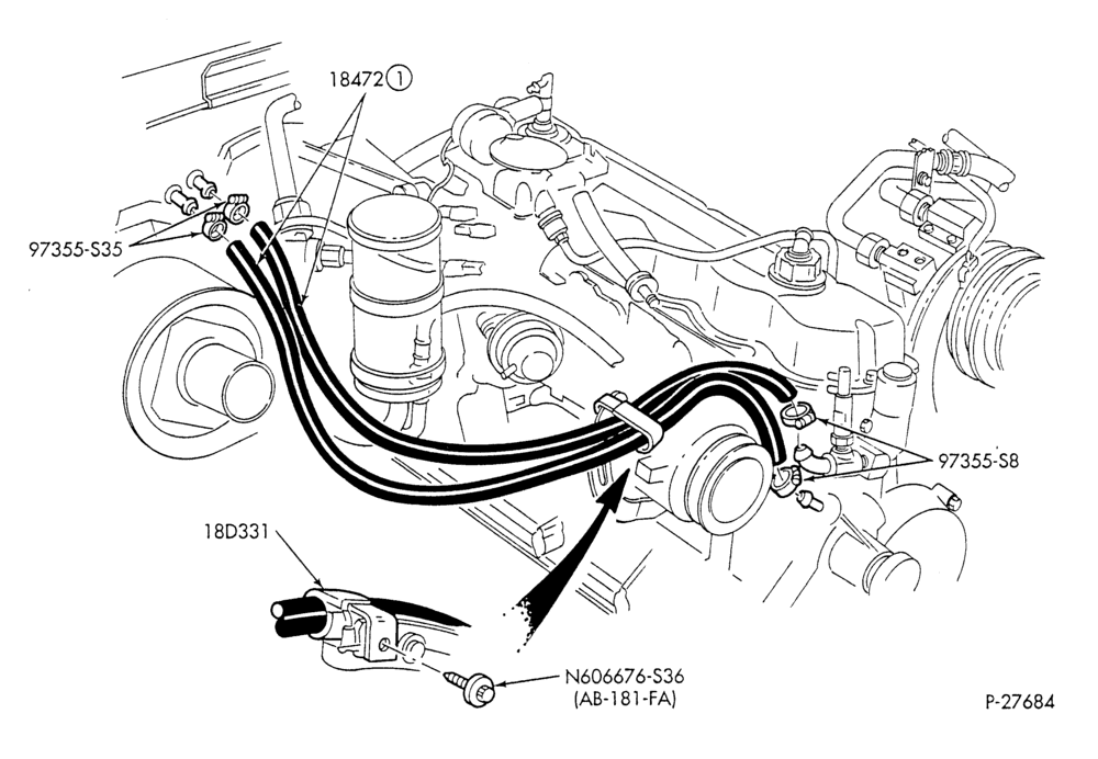 HEATER HOSES & TUBES-6 cyl. - 4.9L - w/A/C-F & U