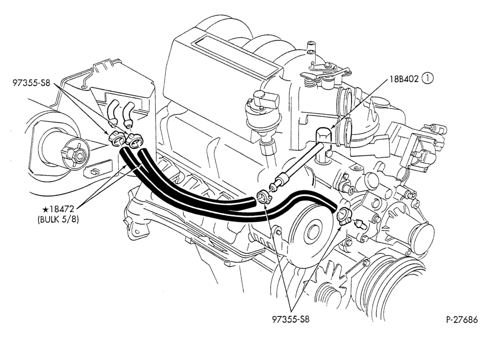 HEATER HOSES & TUBES-8 cyl. - 5.0L - w/o A/C-F & U