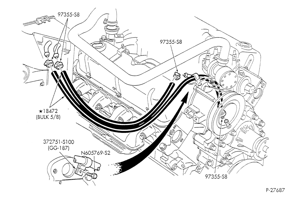 HEATER HOSES & TUBES-8 cyl. - 5.8L - w/o A/C - under 8500 G.V.W.-F & U