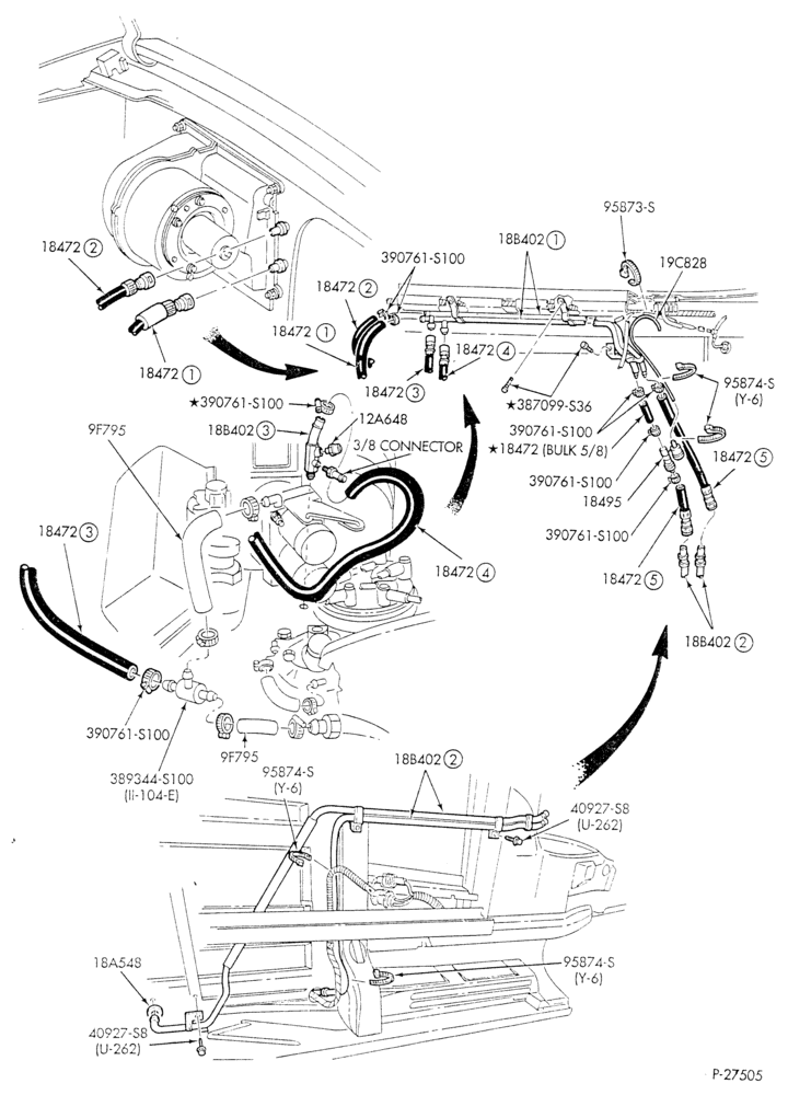 HEATER HOSES & TUBES-8 cyl. - 5.8L - w/o A/C - w/aux. heat-E
