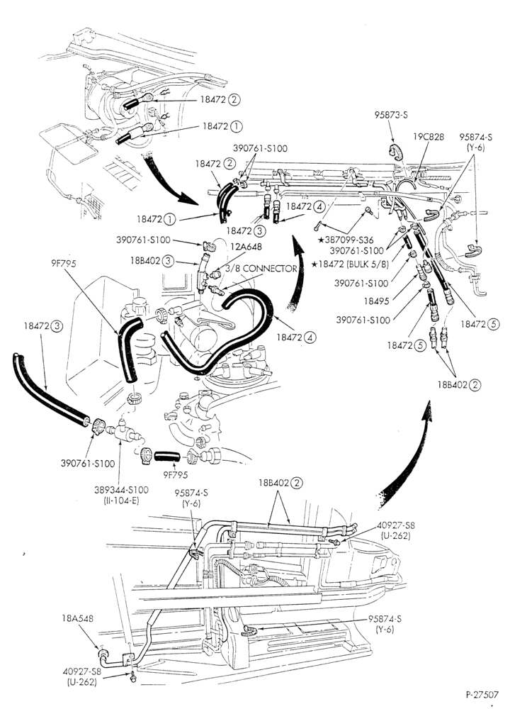 HEATER HOSES & TUBES-8 cyl. - 5.8L - w/aux. A/C - w/aux. heat-E