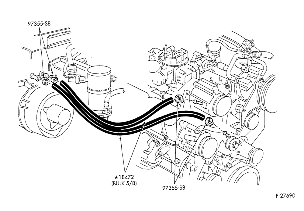 HEATER HOSES & TUBES-8 cyl. - 5.8L - w/A/C - over 8500 G.V.W.-F & U