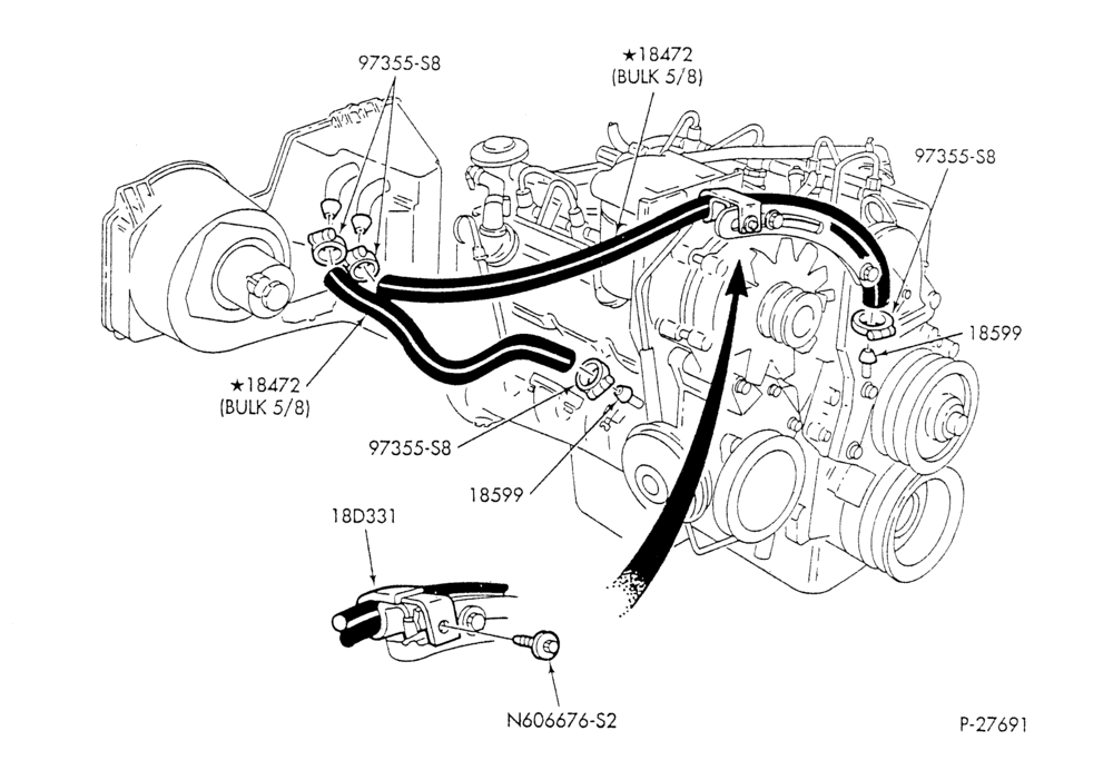 HEATER HOSES & TUBES-8 cyl. - 6.9L - w/o A/C-F & U
