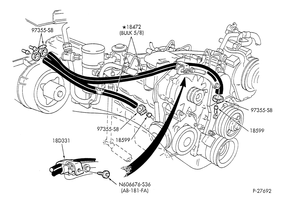 HEATER HOSES & TUBES-8 cyl. - 6.9L - w/A/C-F & U