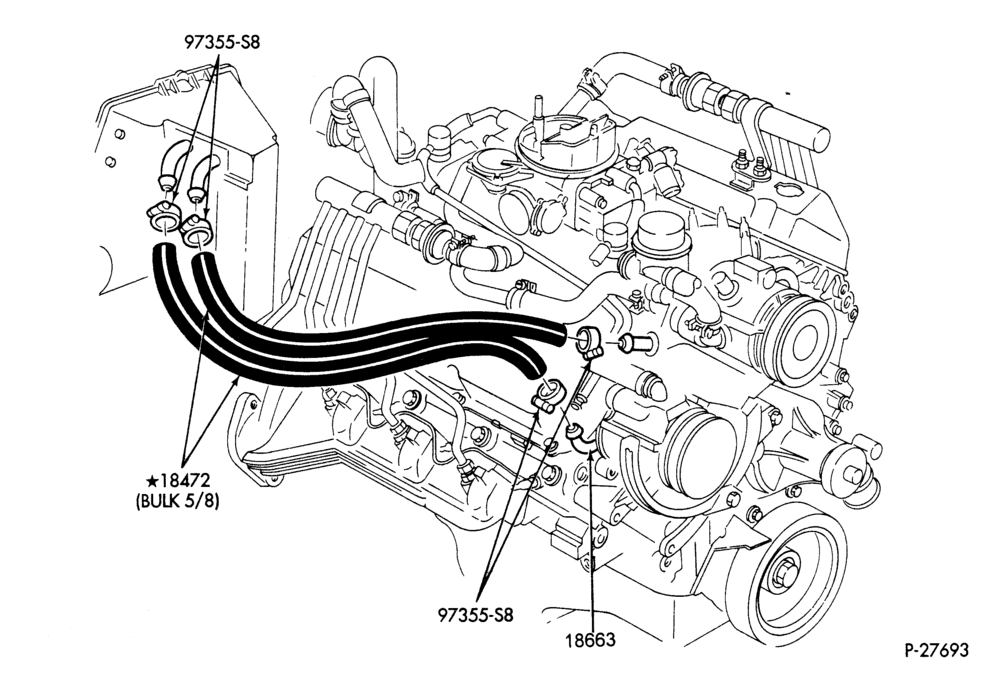 HEATER HOSES & TUBES-8 cyl. - 7.5L - w/o A/C - exc. California-F & U