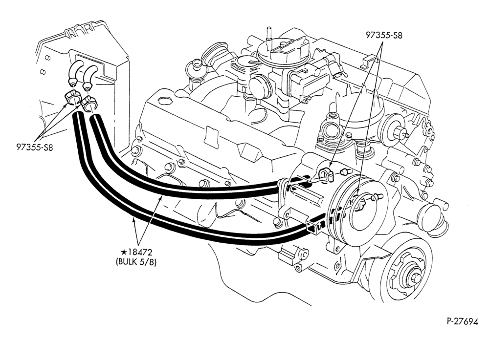 HEATER HOSES & TUBES-8 cyl. - 7.5L - w/o A/C - California-F & U