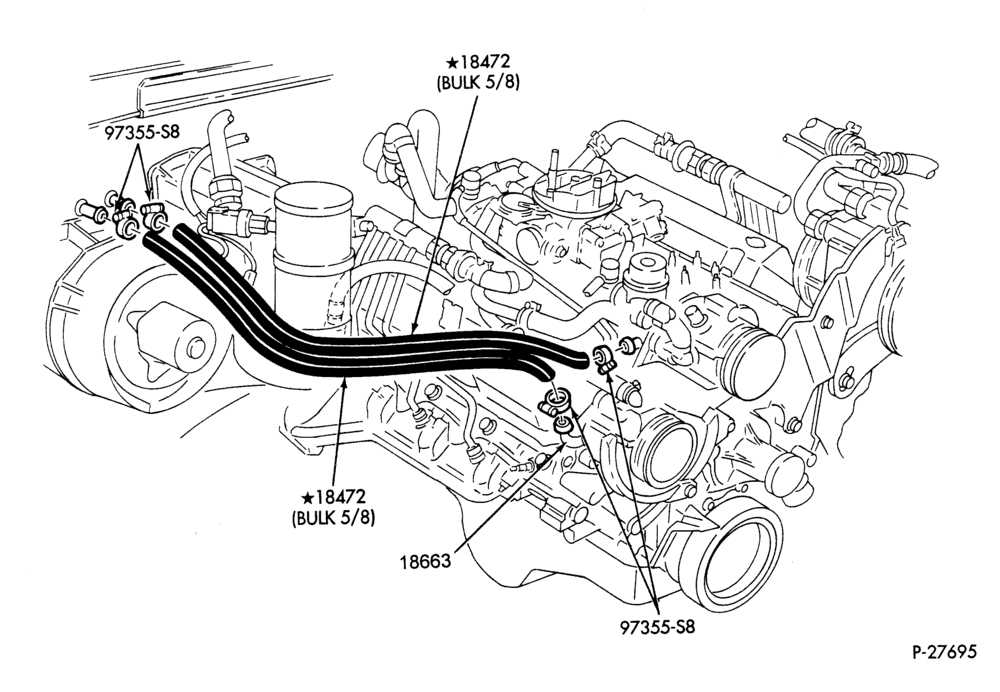 HEATER HOSES & TUBES-8 cyl. - 7.5L - w/A/C - exc. California-F & U