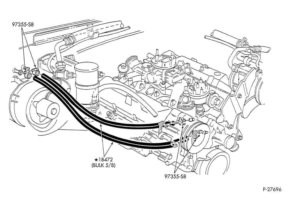 HEATER HOSES & TUBES-8 cyl. - 7.5L - w/A/C - California-F & U