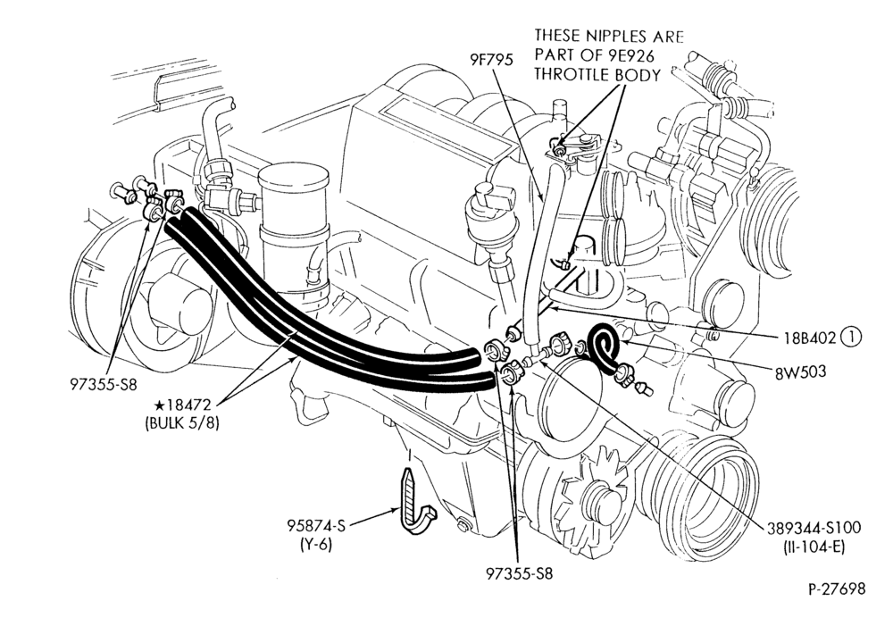 HEATER HOSES & TUBES-8 cyl. - 5.0L-F & U