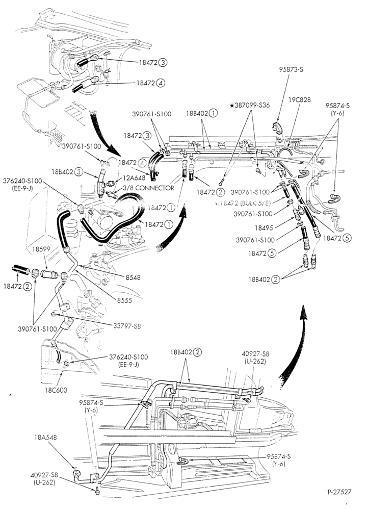 HEATER HOSES & TUBES-8 cyl. - 5.8L - w/aux. A/C - w/aux. heat - E4OD trans.-E