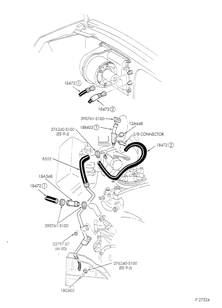 HEATER HOSES & TUBES-8 cyl. - 5.8L - w/o aux. heat - E4OD trans.-E