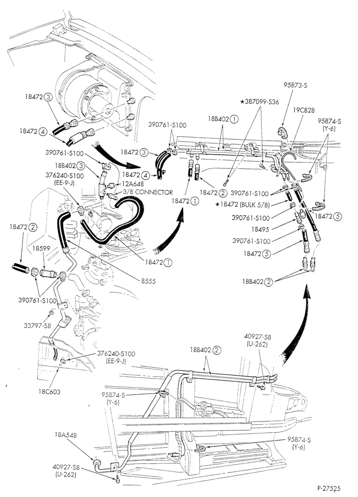 HEATER HOSES & TUBES-8 cyl. - 5.8L - w/o A/C - w/aux. heat - E4OD trans.-E