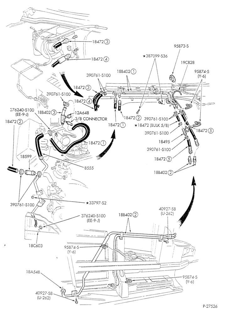 HEATER HOSES & TUBES-8 cyl. - 5.8L - w/A/C - w/aux. heat - E4OD trans.-E