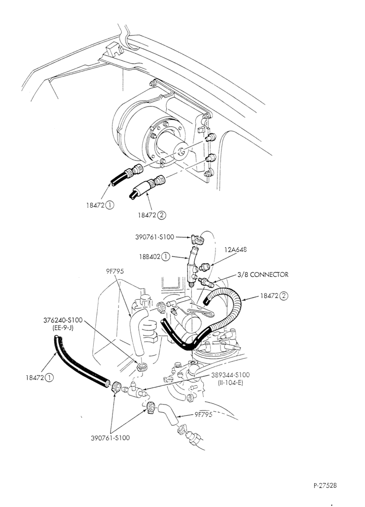 HEATER HOSES & TUBES-8 cyl. - 5.8L - w/o aux. heat - C-6 trans.-E