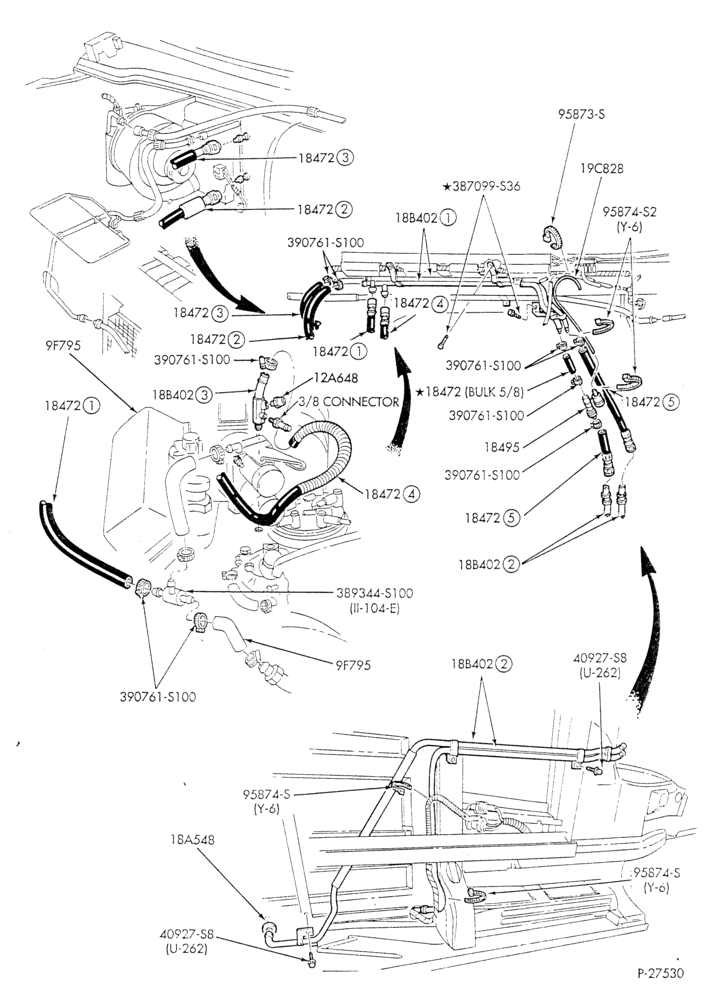 HEATER HOSES & TUBES-8 cyl. - 5.8L - w/A/C - w/aux. heat - C-6 trans.-E