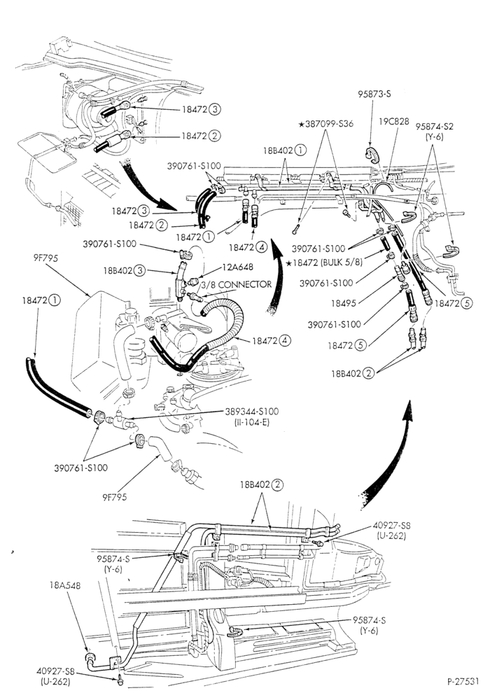 HEATER HOSES & TUBES-8 cyl. - 5.8L - w/aux. A/C - w/aux. heat - C-6 trans.-E