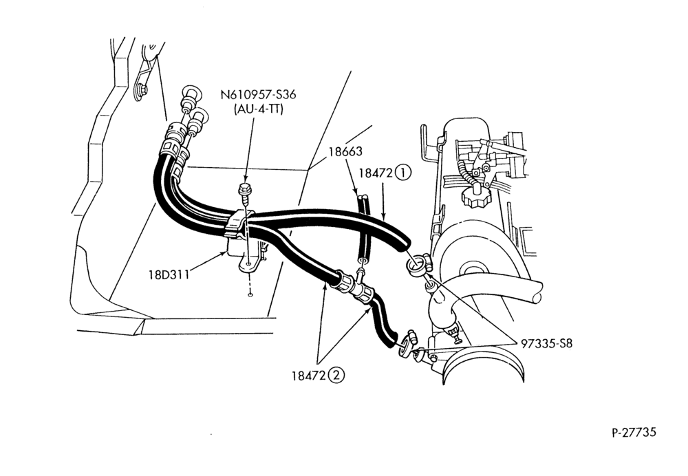 HEATER HOSES & TUBES-4 cyl. - 2.3L - w/o A/C - w/o aux. heat-A