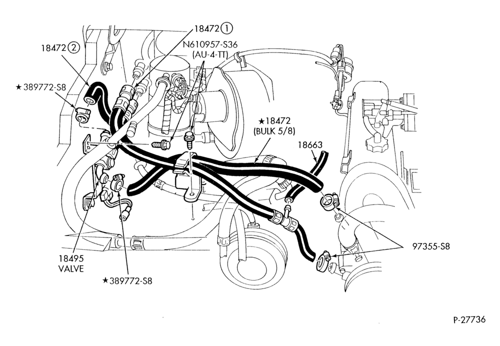 HEATER HOSES & TUBES-4 cyl. - 2.3L - w/A/C - w/o aux. heat-A