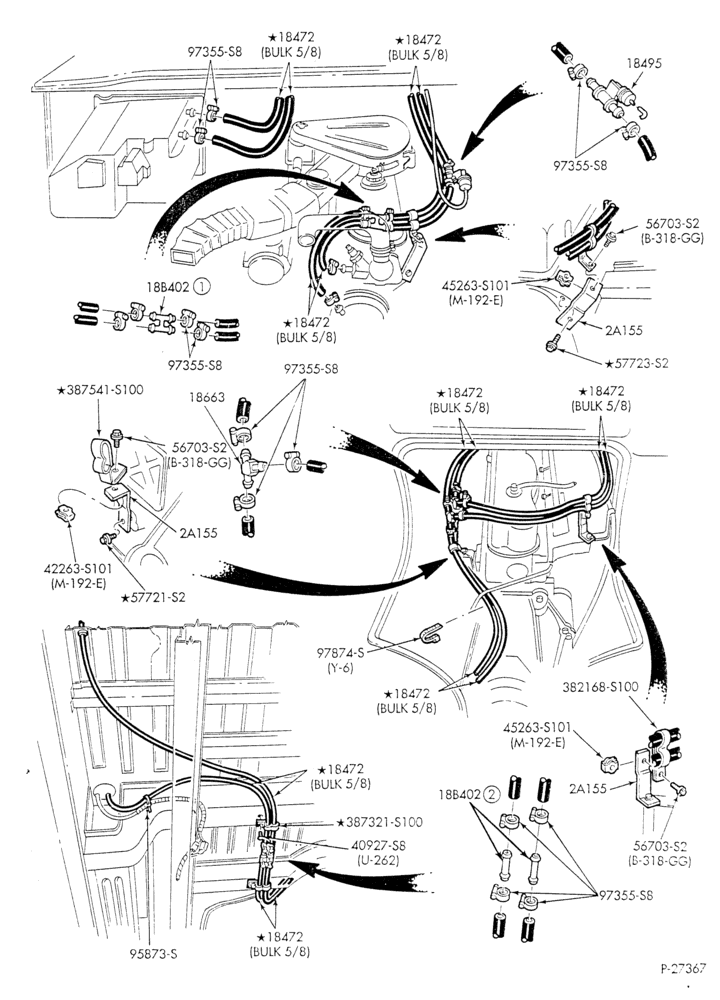 HEATER HOSES & TUBES-6 cyl. - 4.9L - w/o A/C - w/aux. heat - w/deluxe Hi-Lo heater - S.W.B.-E