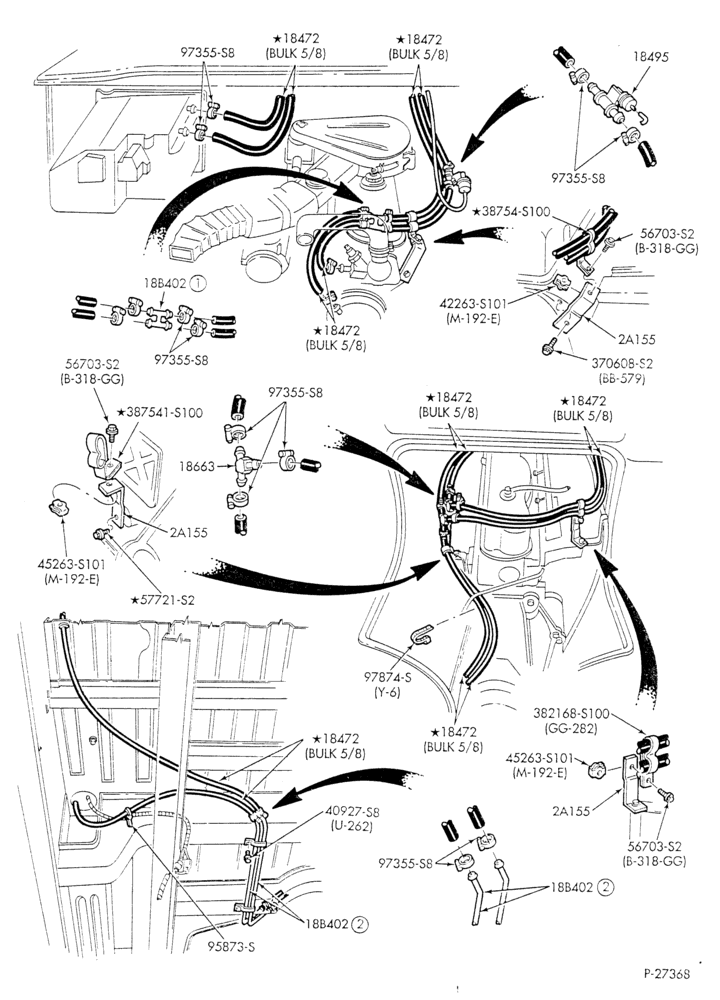 HEATER HOSES & TUBES-6 cyl. - 4.9L - w/o A/C - w/aux. heat - w/deluxe Hi-Lo heater - L.W.B.-E