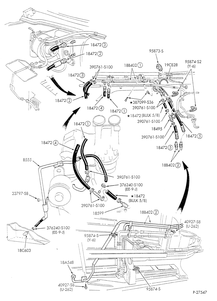 HEATER HOSES & TUBES-8 cyl. - 7.5L - w/aux. A/C - w/aux. heat - E4OD trans.-E