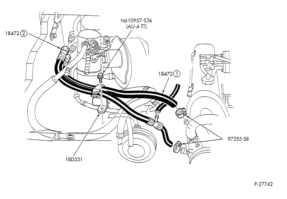 HEATER HOSES & TUBES-4 cyl. - 2.3L - w/A/C - w/o aux. heat-A