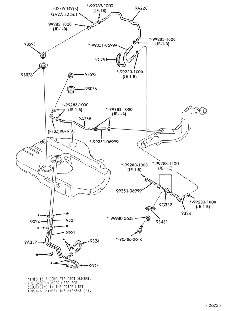90 - 6 CYL. 2.5L-Fuel system - tank installation - Page B