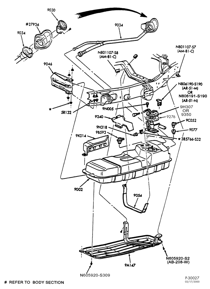 90 - 8 CYL. 5.0L - GAS-Fuel system & related parts - tank