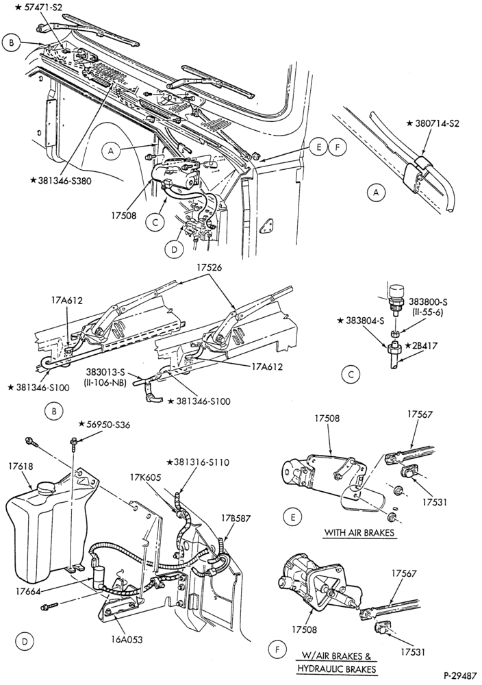 175 - WIPER & WASHERS-Windshield wiper & washer - tilt hood - w/o access door-F800