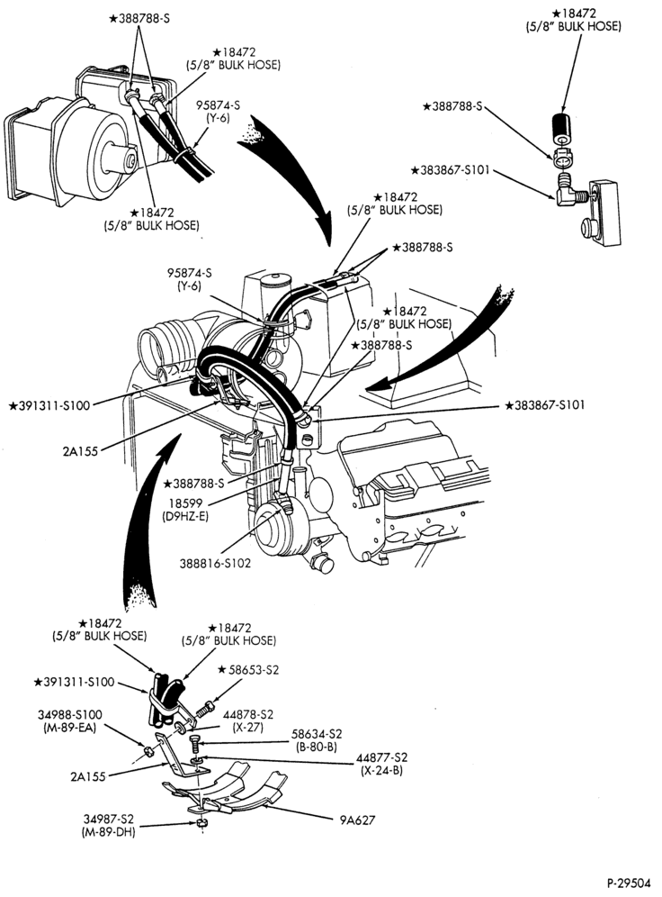 184 - HEATERS-Heater hose installation - 8 cyl. 7.0L L.P.G. - w/hydraulic brake system-F-FT600/900