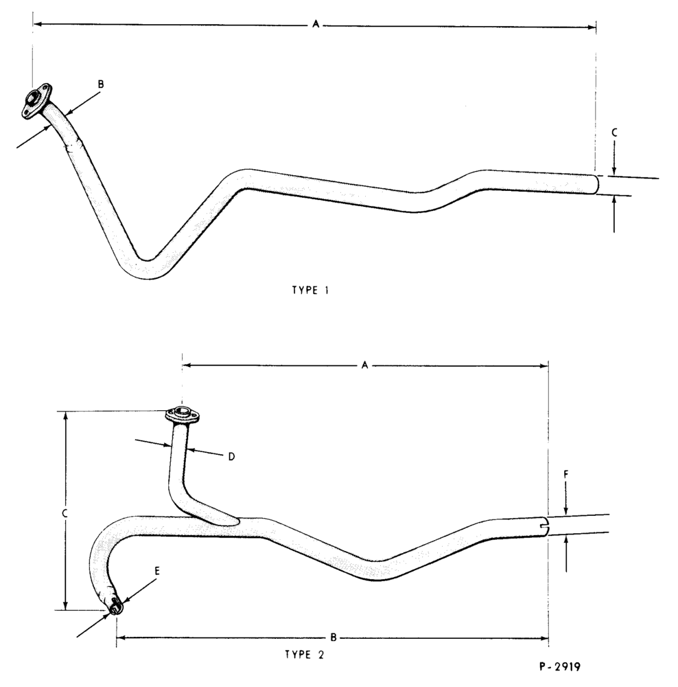 52 - PIPE (MUFFLER INLET) - For Model Application refer to Model Application Chart in Section 52.1 SIZE CHART