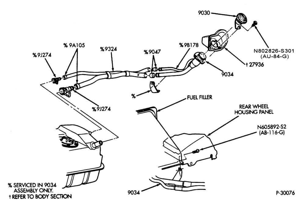 90.1 - 6 CYL. 4.0L - OHV-Fuel filler pipe installation