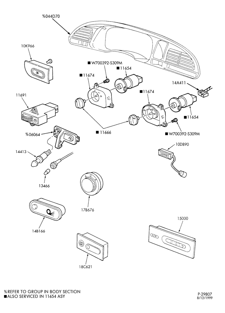 106 - DISTRIBUTOR AND IGNITION SYSTEM-Instrument panel switches, tripminder and related parts