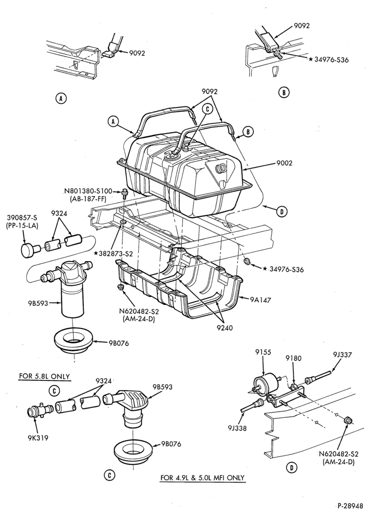 90 - 8 CYL. 5.0L - GAS-Fuel lines & related parts - w/aft axle tank - Page C