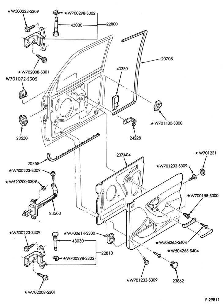 230.1 - BODY SIDES AND QUARTER-Front door hinges, seal & related parts