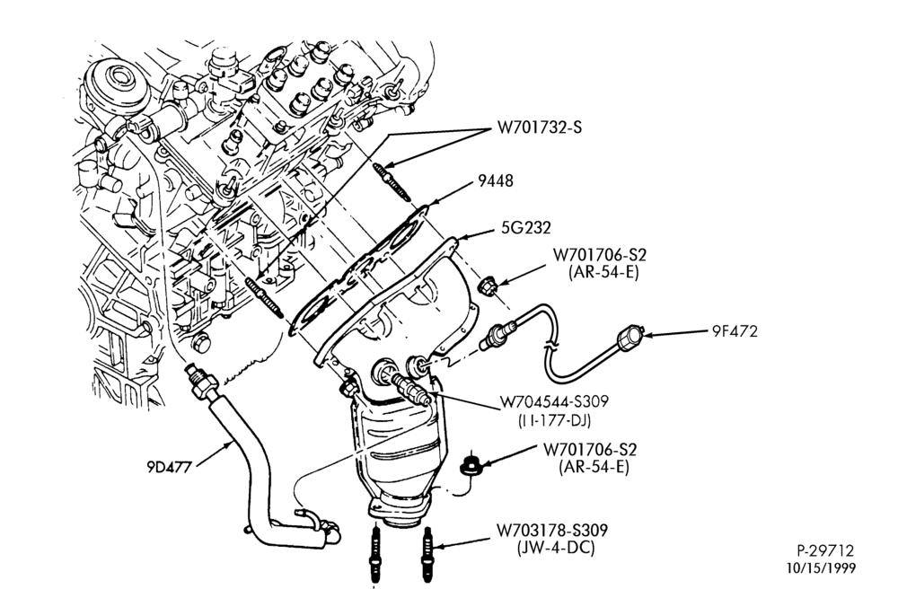 90.1 - 6 CYL. 2.5L-Manifold installation - exhaust manifold