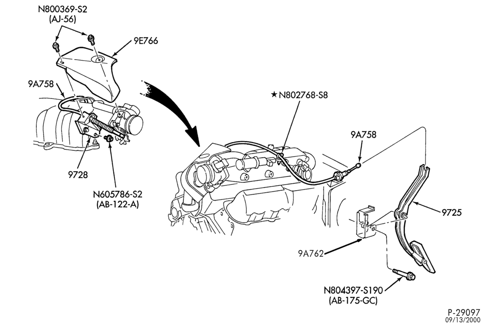97 - 6 CYL. 4.0L - OHV-Accelerator & transmission linkage