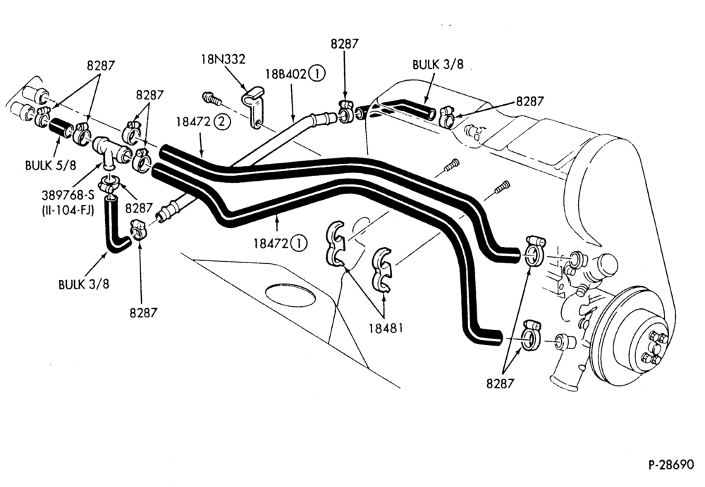 HEATER HOSES & TUBES-4 cyl. - 2.3L-F,J