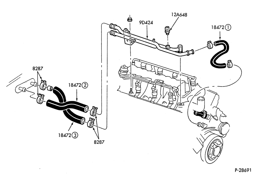 HEATER HOSES & TUBES-8 cyl. - 5.0L - w/A/C-F,J