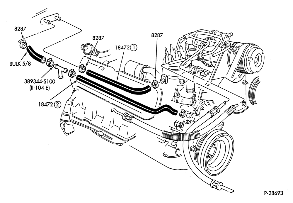 HEATER HOSES & TUBES-8 cyl. - 5.0L - w/A/C-F,J