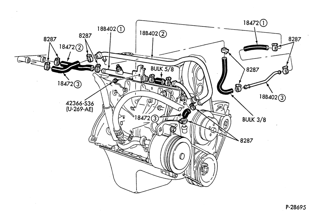 HEATER HOSES & TUBES-4 cyl. - 2.3L - w/A/C - w/o Turbo-F,J