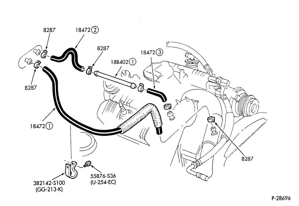 HEATER HOSES & TUBES-6 cyl. - 3.8L-F,J