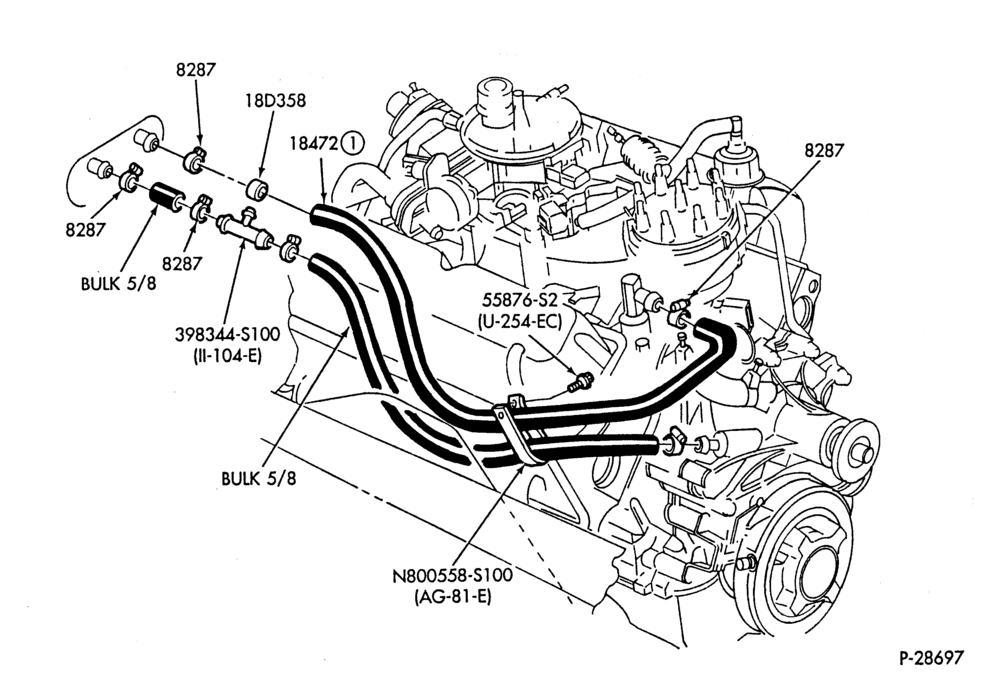HEATER HOSES & TUBES-8 cyl. - 5.0L - w/o A/C-F,J