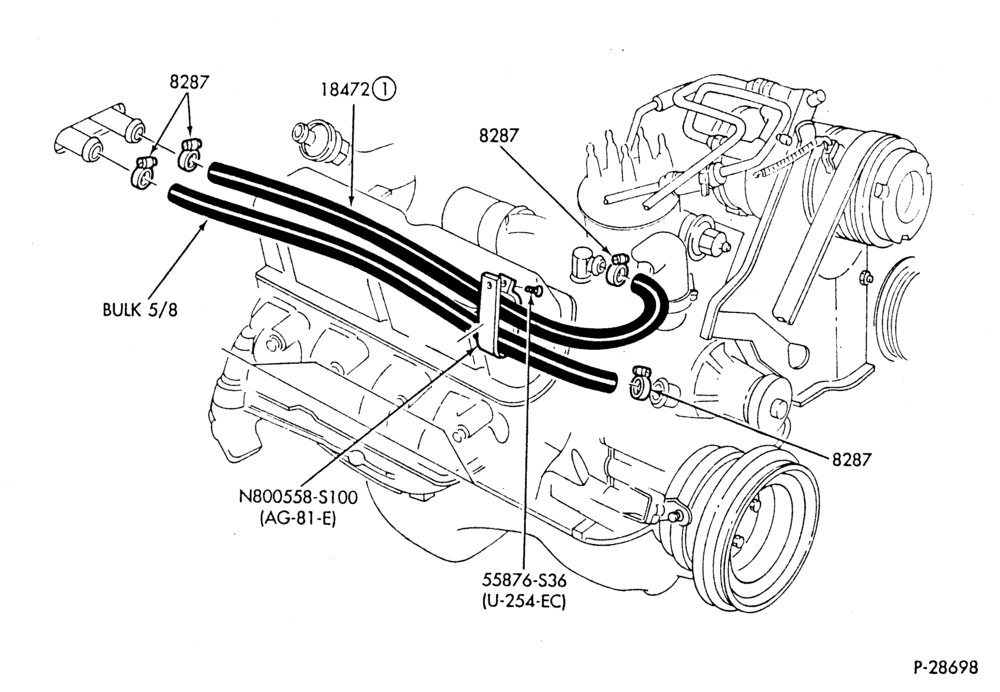 HEATER HOSES & TUBES-8 cyl. - 5.0L - w/A/C-F,J
