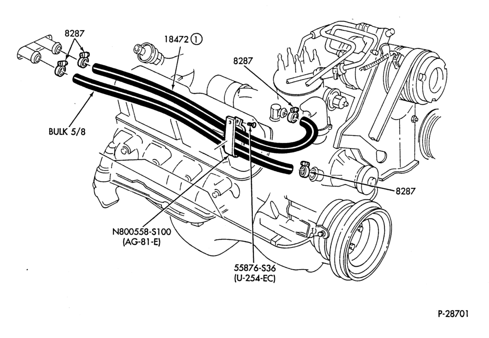 HEATER HOSES & TUBES-8 cyl. - 5.0L - w/A/C-F,J