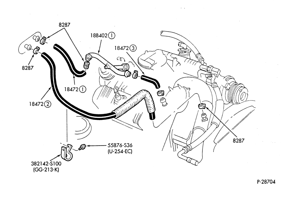 HEATER HOSES & TUBES-6 cyl. - 3.8L - w/o A/C-F,J