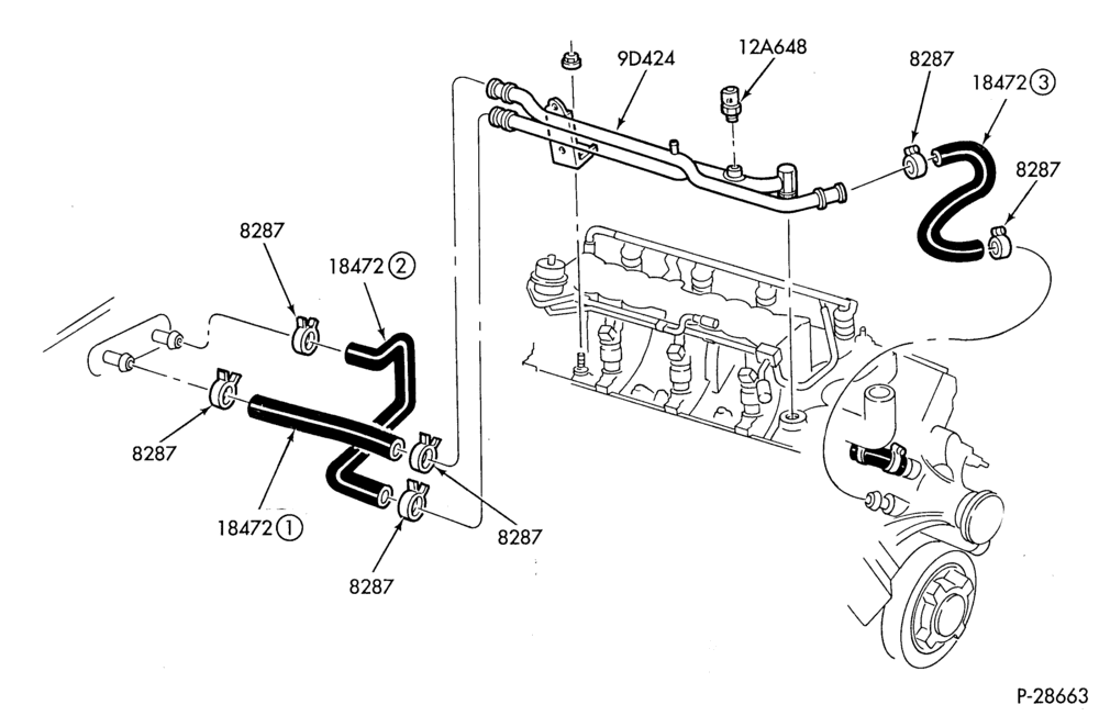 HEATER HOSES & TUBES-8 cyl. - 5.0L-F,J